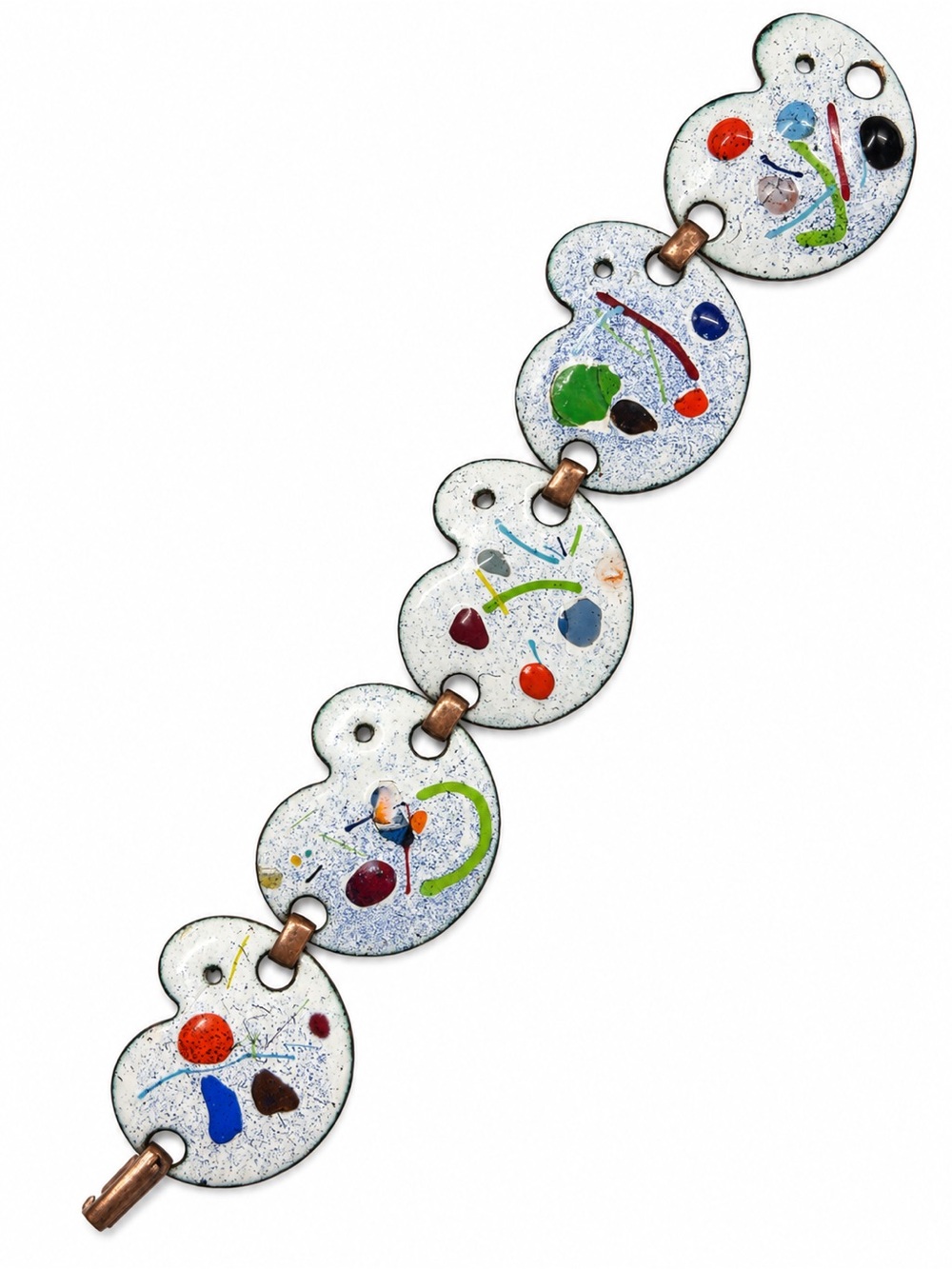 Vintage Enamel Copper Artist Palette Link Bracelet (c. 1950s–1960s)